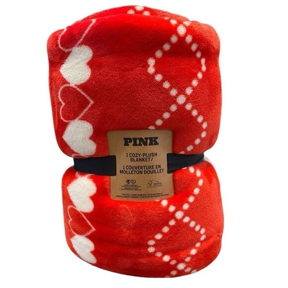NWT PINK 💕Red and White Plush Valentines Blanket💕